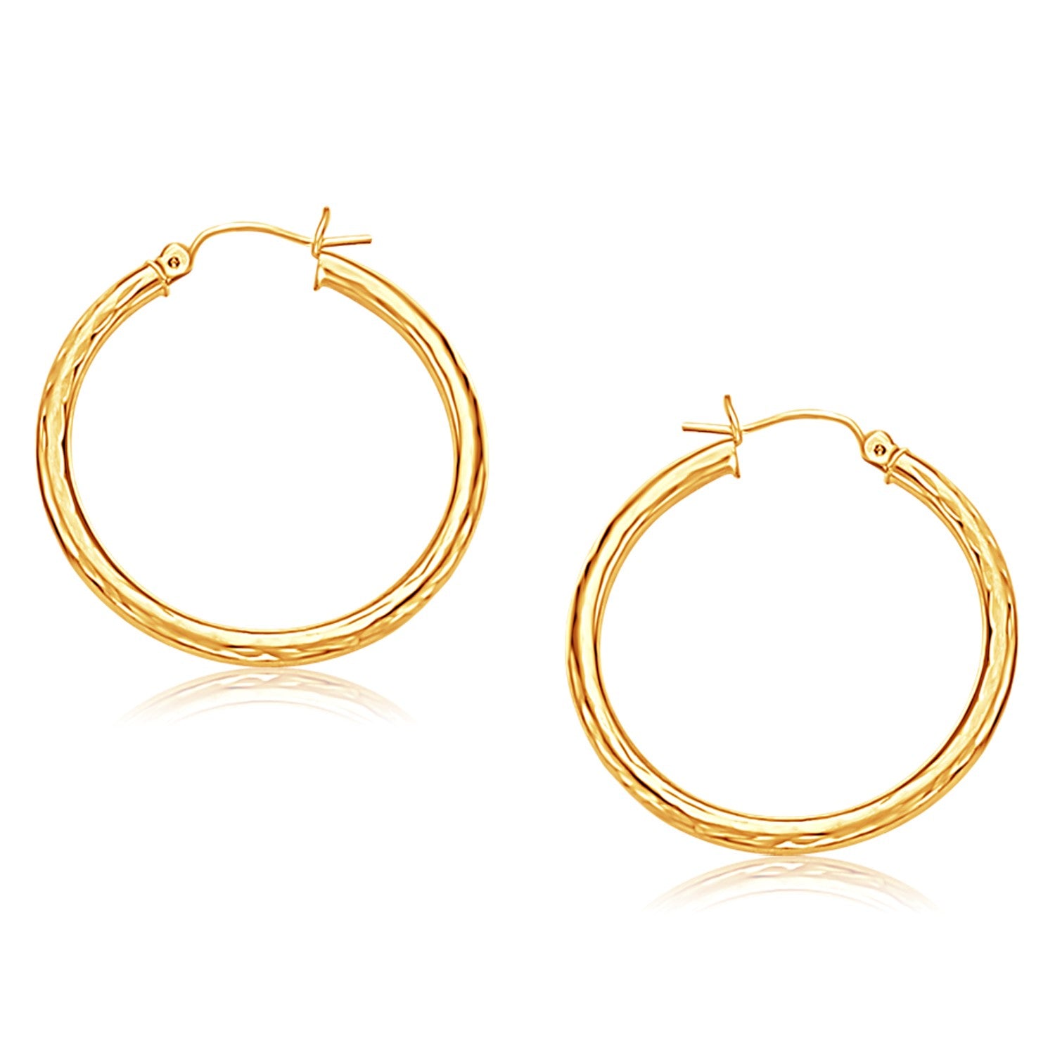14k Yellow Gold Hoop Earring with Diamond-Cut Finish (30 mm Diameter)