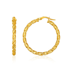 14k Yellow Gold Rope Textured Hoop Earrings