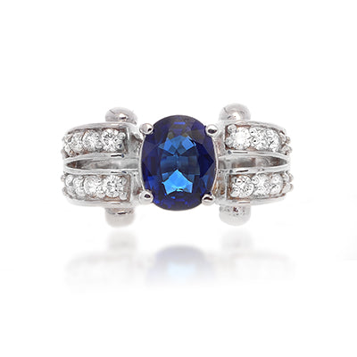 CHARMING SAPPHIRE RING WITH DIAMONDS-1099