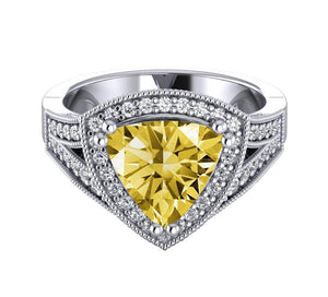 White gold 14K 2.51 carats yellow canary trillion diamond wedding ring