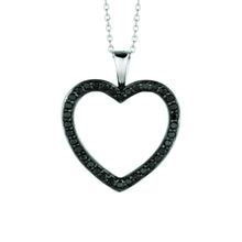 Black diamond heart pendant necklace 0.33 carats 14K White Pave