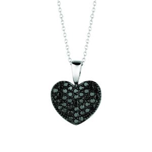 Black diamond heart necklace Locket 0.4 carats 14K White Pave