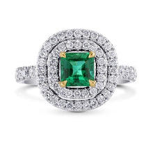Engagement ring emerald with diamonds 3.70 carats two tone gold 14k