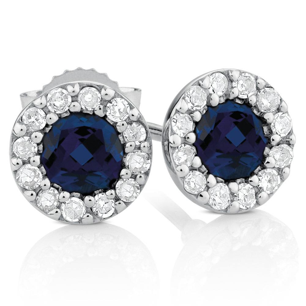 BLUE CEYLON SAPPHIRE with diamond stud earring gold 14K