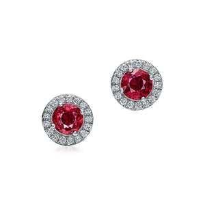 Diamonds round cut lady studs earrings red ruby with 3.50 ct WG 14k