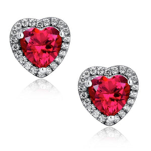 Heart shape red ruby and diamond stud lady earring pair 14K GOLD