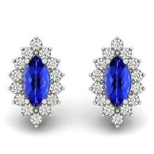 Prong set tanzanite with Studs diamonds earrings wg 14k 4.70 Carats