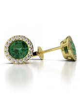Brilliant cut emerald with diamonds Studs earrings Yellow 5.20 Ct