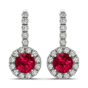 Lady dangle diamonds Round cut earrings 5.60 and carats ruby WG 14k