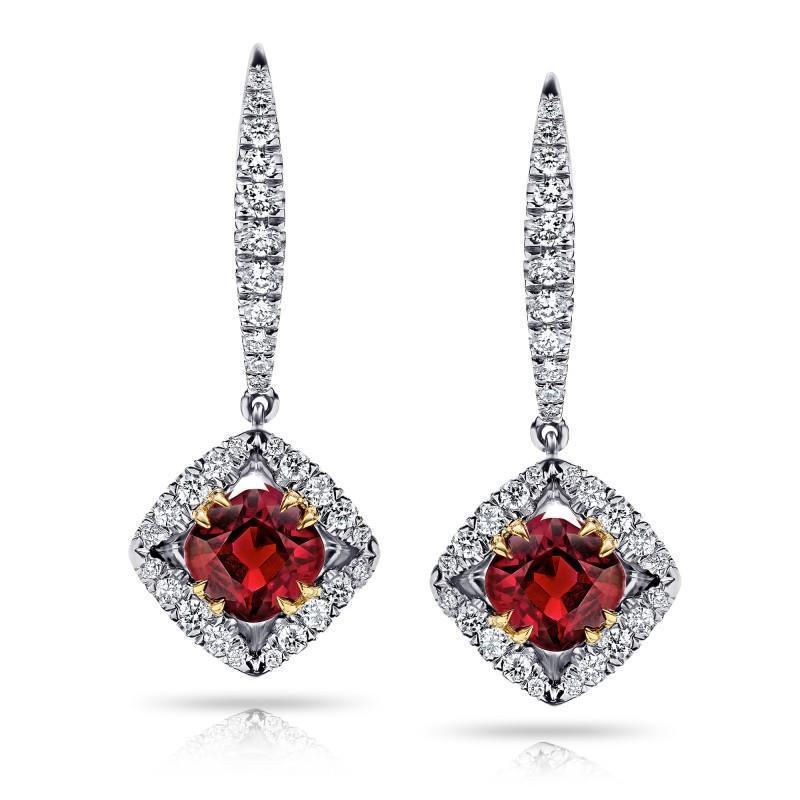 Dangle diamonds and Two tone gold 14k ruby earrings new 4.20 carats