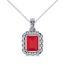 Pendant necklace 14k Emerald cut ruby with round diamonds 5.60 ct