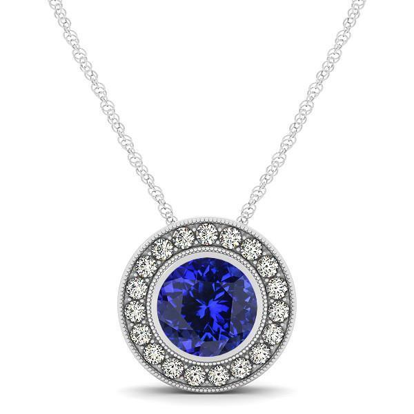 Bezel set tanzanite with diamonds pendant necklace gold 14k 2.75 Ct