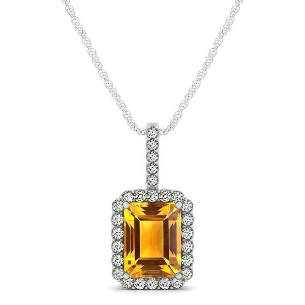 Prong set pendant necklace diamonds citrine 15 ct white gold 14k jewelry