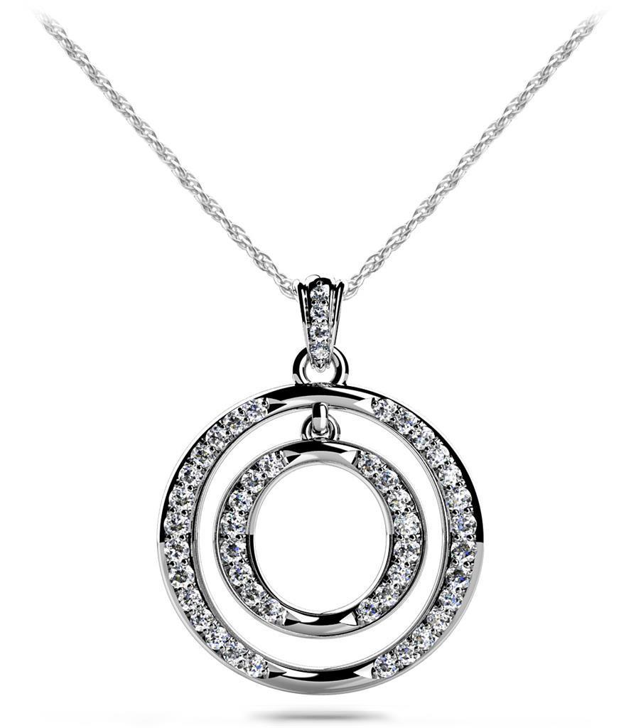 Double drop circle round cut diamonds pendant necklace white gold 6ct