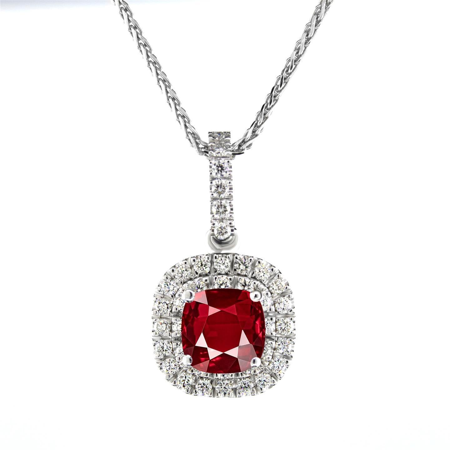 Lady white gold 14K red AAA cushion shaped ruby 4.00 carats diamond pendant