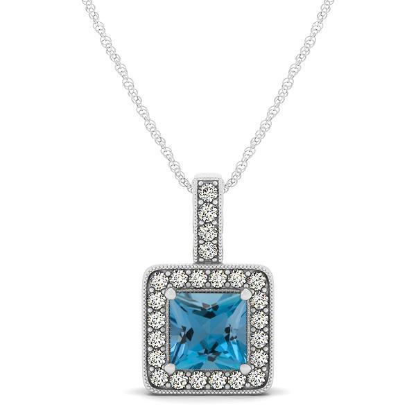 White gold 14k aquamarine and chain diamonds pendant 4.75 ct jewelry