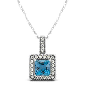 White gold 14k aquamarine and chain diamonds pendant 4.75 ct jewelry