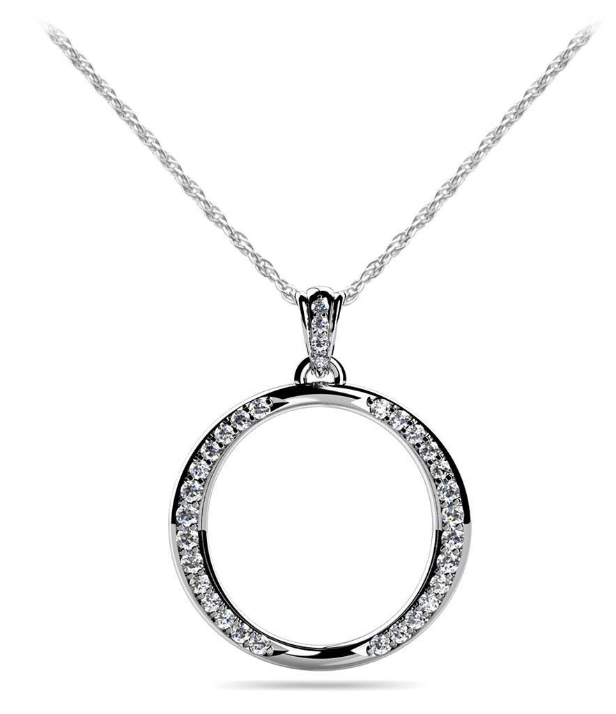 White gold 14K gorgeous round shape 4 carats diamonds circular pendant necklace