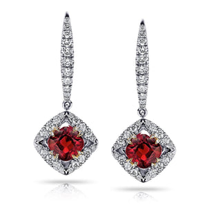 Red ruby and diamonds 4.50 carats ladies dangle earrings gold 14k