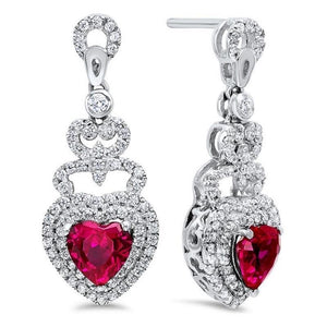 red ruby and diamonds gold white women dangle earrings 5.70 carats