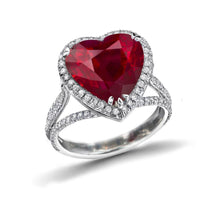 White gold 14K heart cut 7.75 carats red ruby diamond wedding ring