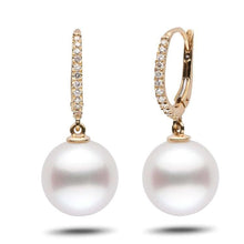Dangle earrings 14k Yellow gold Freshwater pearl 12 mm and diamonds