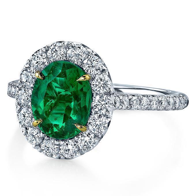 5.75 carats diamond with Green emerald Gem-stone ring White gold 14K