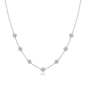 14k White Gold Necklace with Crystal Embellished Sphere Stations