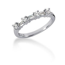 14k White Gold Seven Diamond Wedding Ring Band with Round and Baguette Diamonds