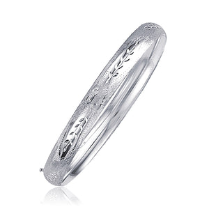 Classic Floral Carved Bangle in 14k White Gold (6.0mm)