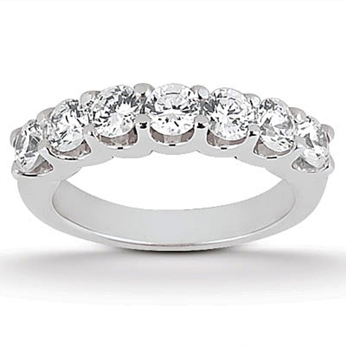 14k White Gold Diamond Scalloped Shared U Prong Setting Wedding Ring Band