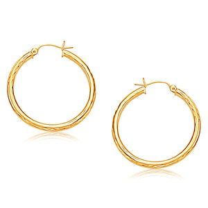 14k Yellow Gold Hoop Earring with Diamond-Cut Finish (30 mm Diameter)