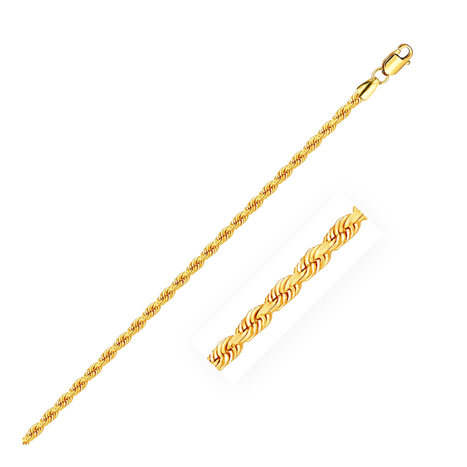 2.5mm 14k Yellow Gold Solid Rope Bracelet