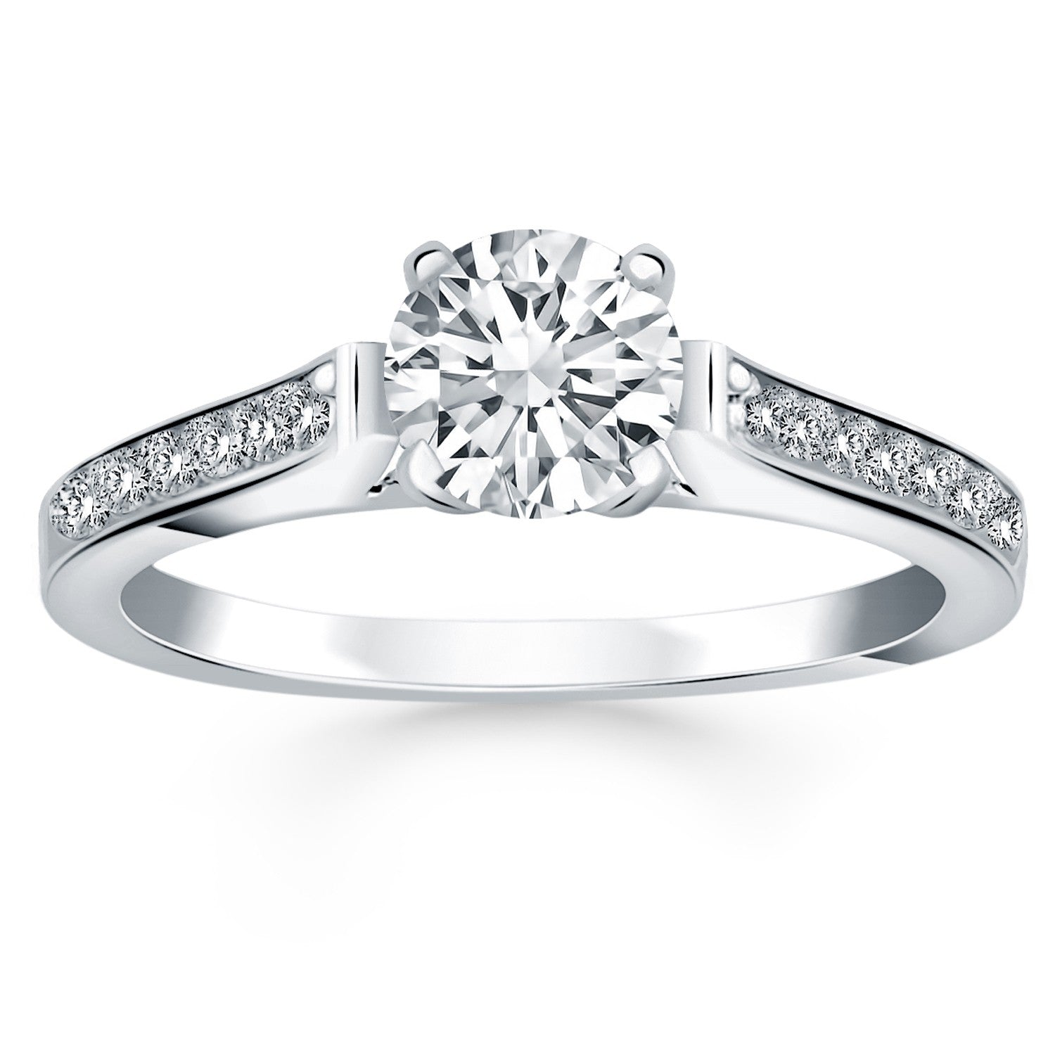 14k White Gold Pave Diamond Cathedral Engagement Ring
