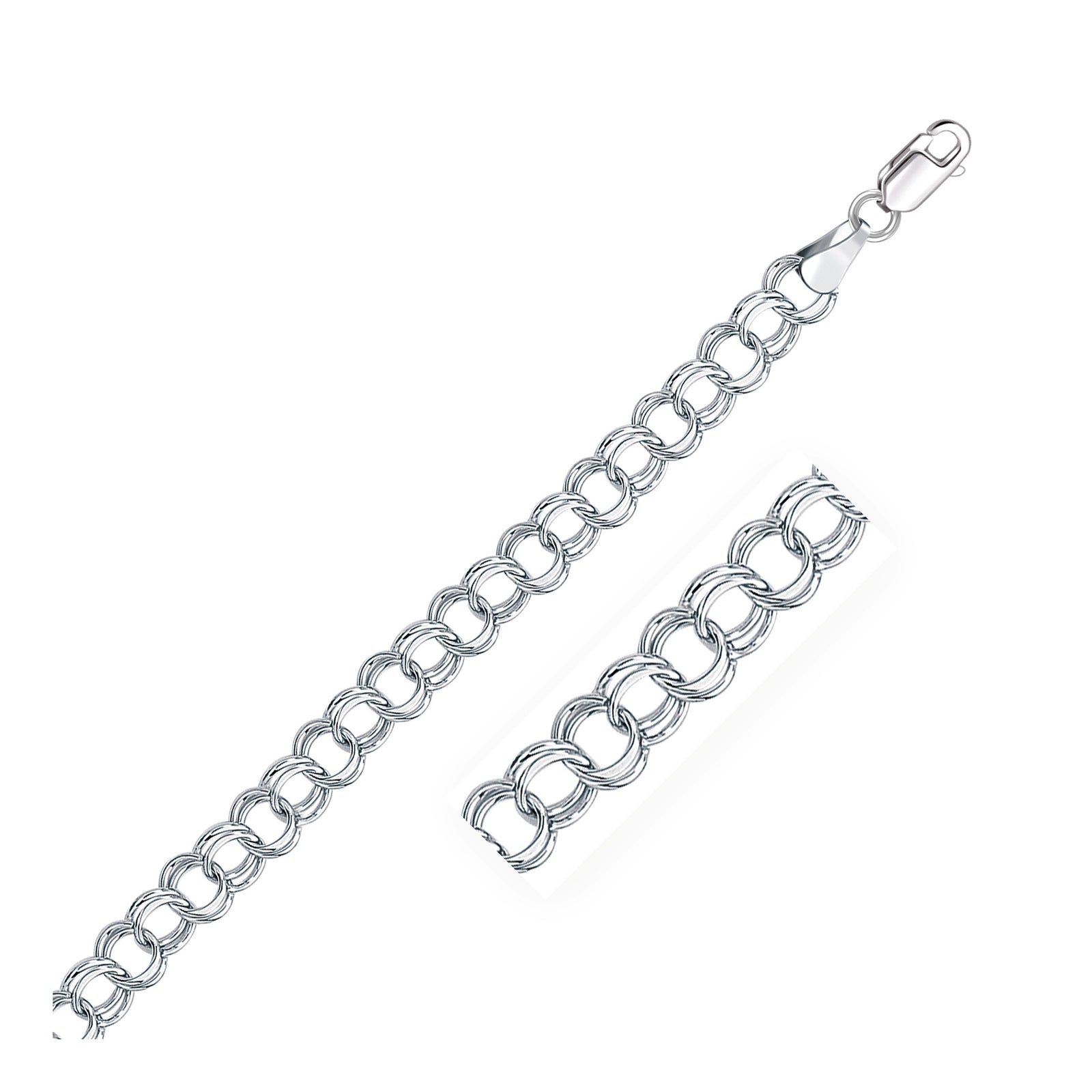 6.0 mm 14k White Gold Solid Double Link Charm Bracelet