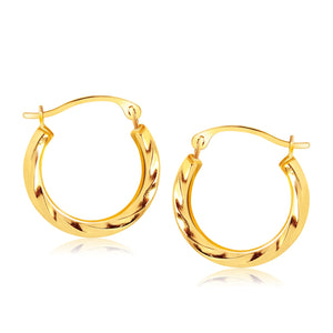 14k Yellow Gold Hoop Earrings in Textured Polished Style (5/8 inch Diameter)