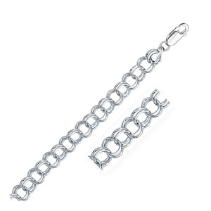 9.0 mm 14k White Gold Solid Double Link Charm Bracelet