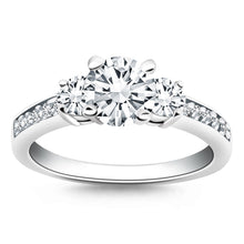 14k White Gold Three Stone Engagement Ring with Diamond Band