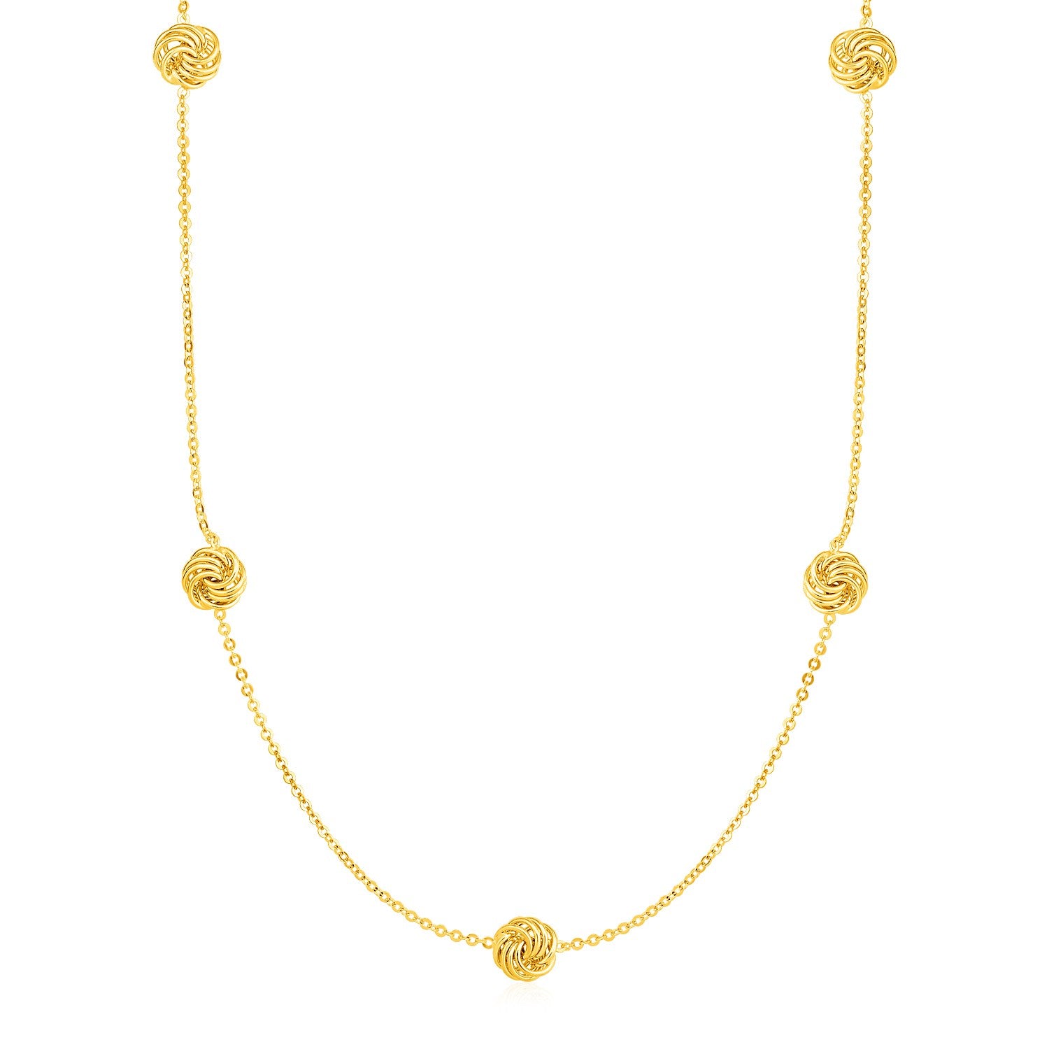 Station Necklace with Polished Love Knots in 14k Yellow Gold