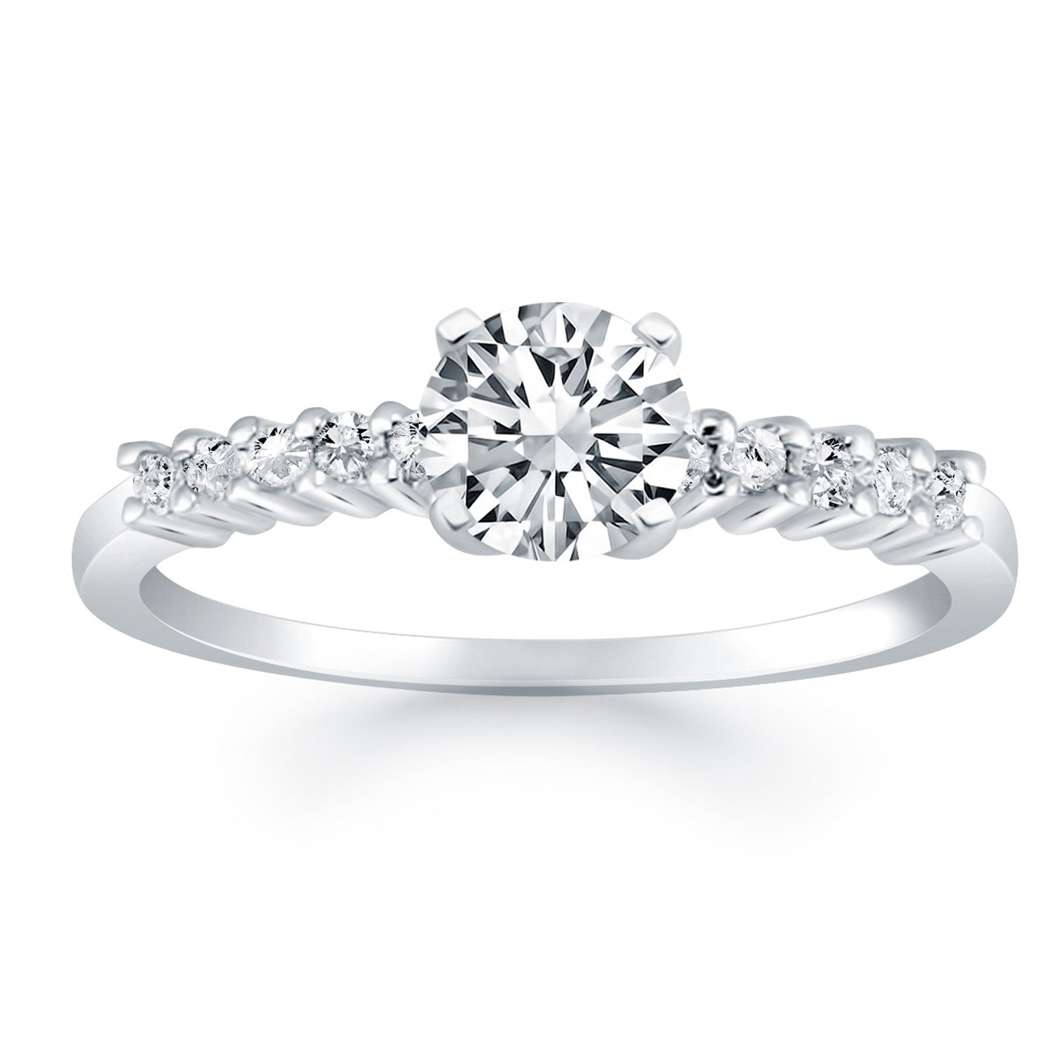 14k White Gold Shared Prong Accent Diamond Engagement Ring