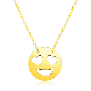 14k Yellow Gold Necklace with Love Emoji Symbol