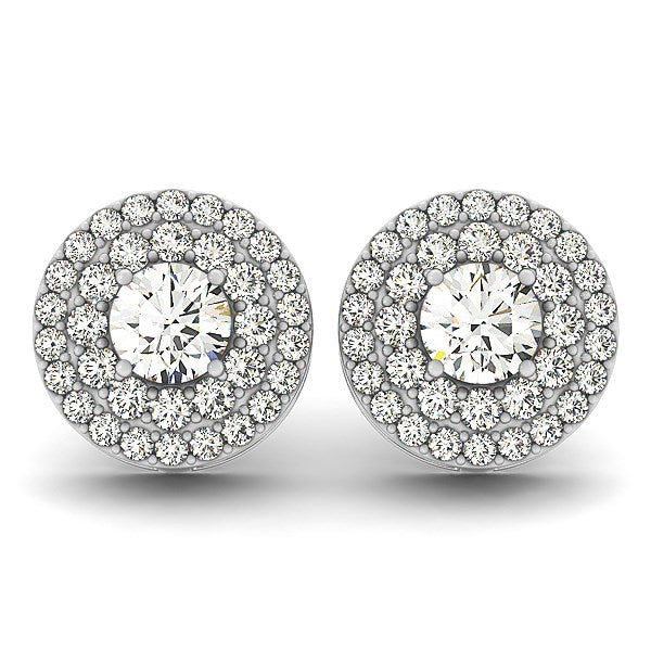 14k White Gold Double Halo Round Diamond Earrings (1 1/4 cttw)