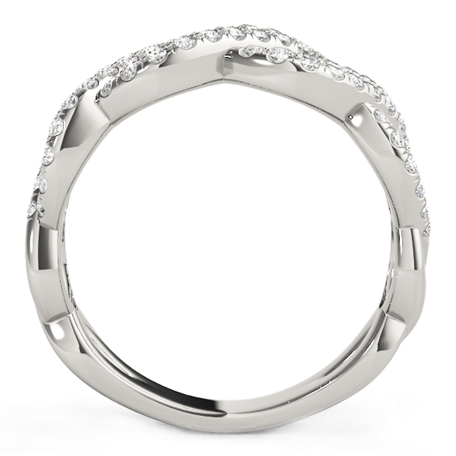Diamond Studded Interlocking Waves Ring in 14k White Gold (5/8 cttw)