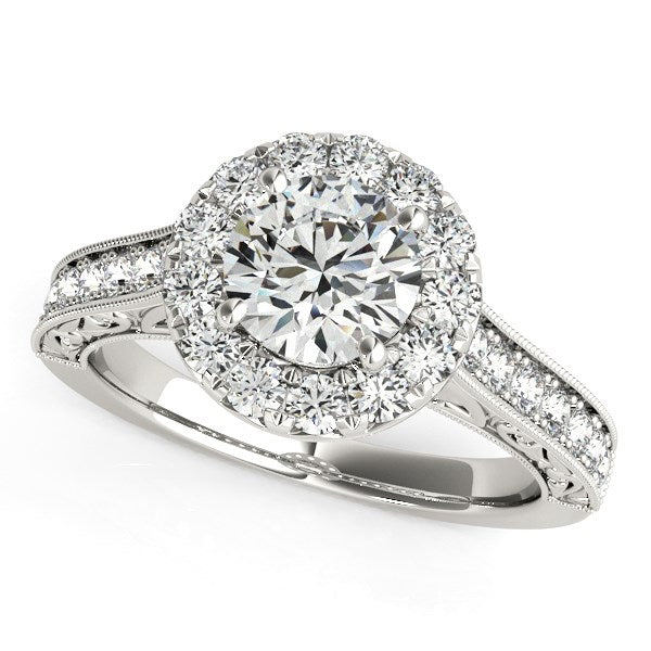14k White Gold Round Diamond Engagement Ring with Stylish Shank (1 5/8 cttw)
