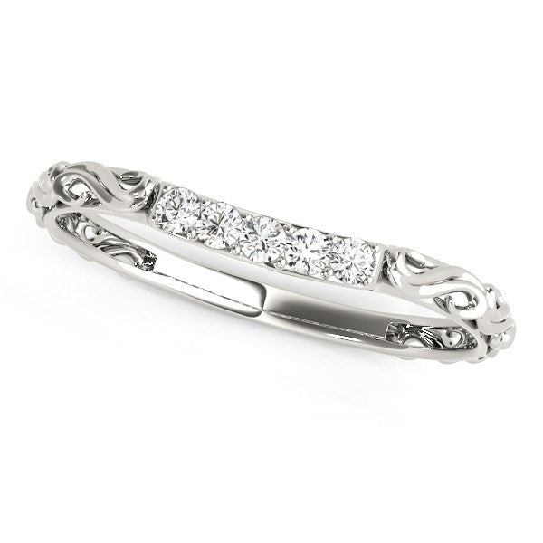 14k White Gold Antique Style Curved Diamond Wedding Band (1/10 cttw)