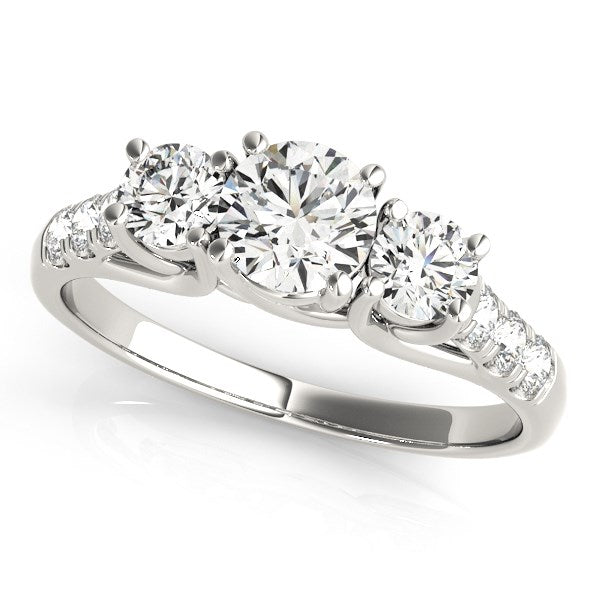 14k White Gold Trellis Set 3 Stone Round Diamond Engagement Ring (1 1/8 cttw)