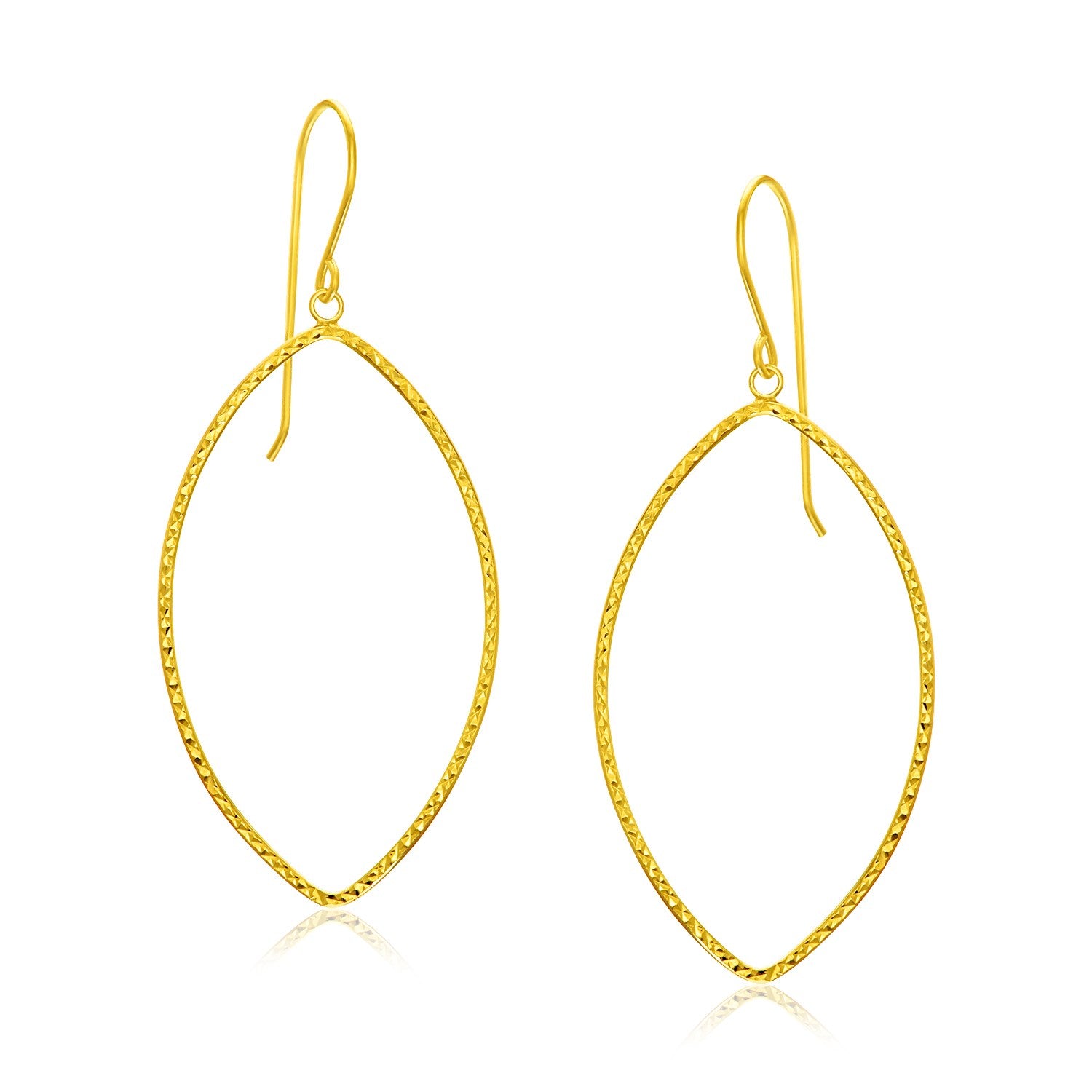 14k Yellow Gold Diamond Cut Texture Marquise Shape Earrings