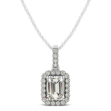 Halo Pendant With Emerald Center Diamond in 14k White Gold (1 1/5 cttw)