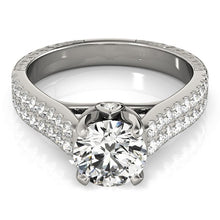 14k White Gold Round Diamond Engagement Ring with Pave Band (2 cttw)