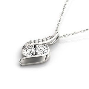 14k White Gold Two Stone Curved Style Diamond Pendant (3/4 cttw)